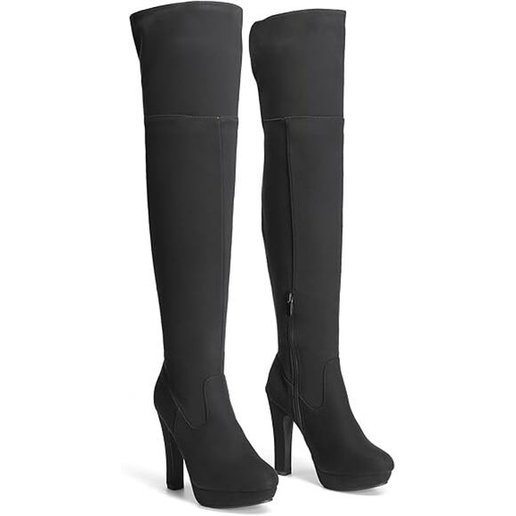 New Dream Pairs Women Size 7 Black Faux Suede 5" Heel Thigh High Over Knee Boots - Picture 4 of 6